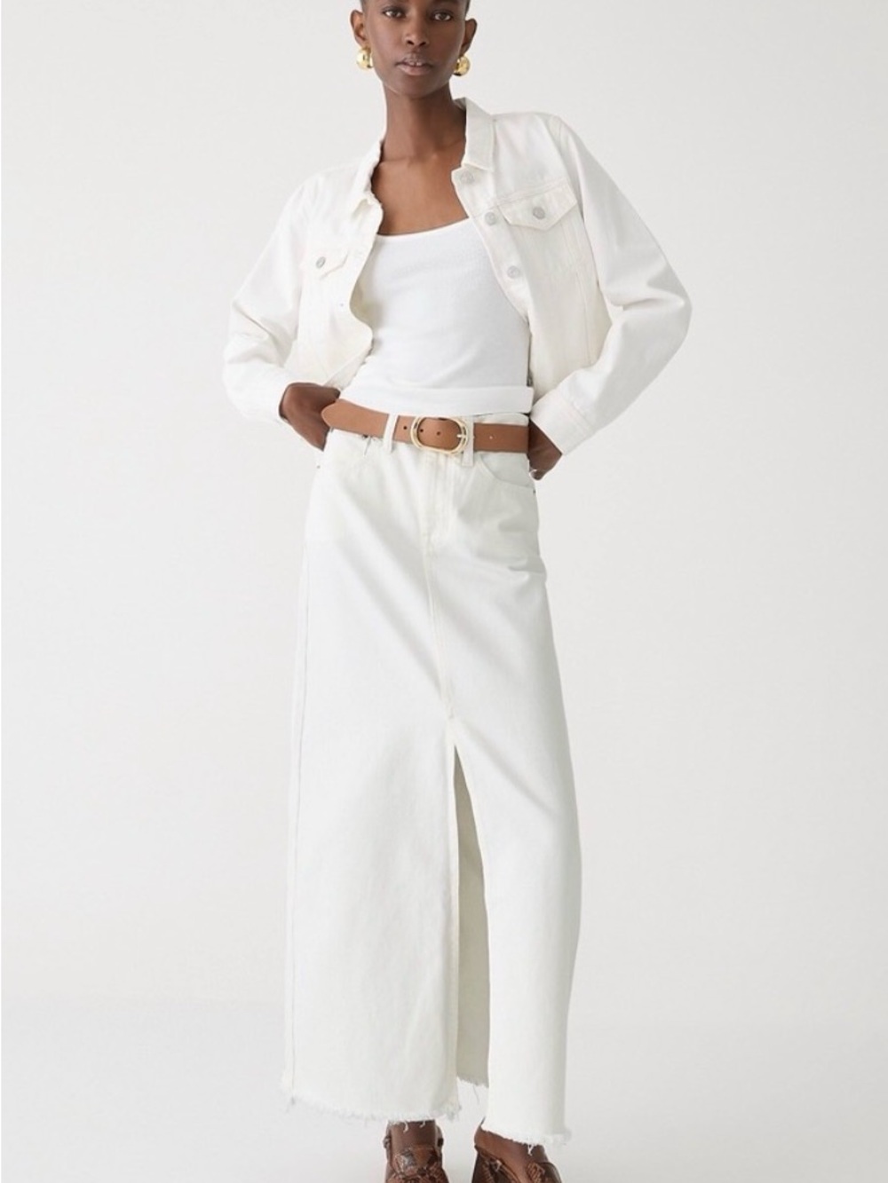 J. Crew White Maxi Denim Skirt with Front Slit
